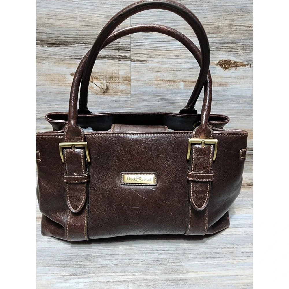 Duck‎ Head Brown Faux Leather Satchel Handbag Buckle Detail Vintage Style Bag